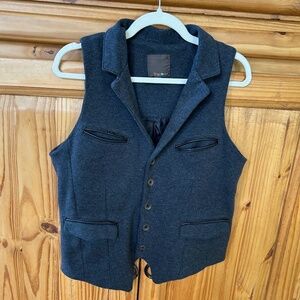 Twice Vest Dark Grey Black Pocket Trim Silver Buttons Cotton Blend Wmn Medium